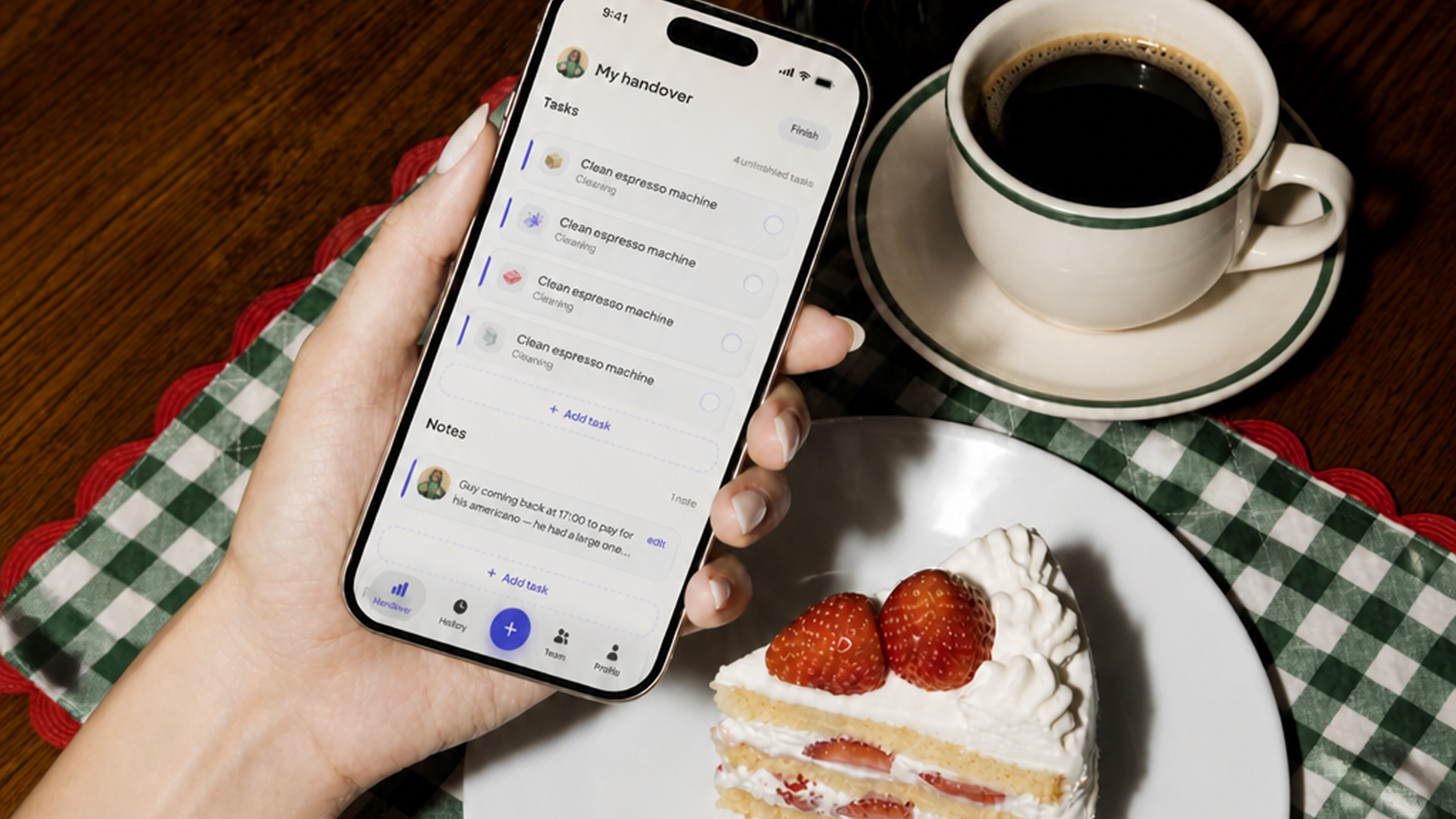 Mobile handover app for cafe and shop staff
