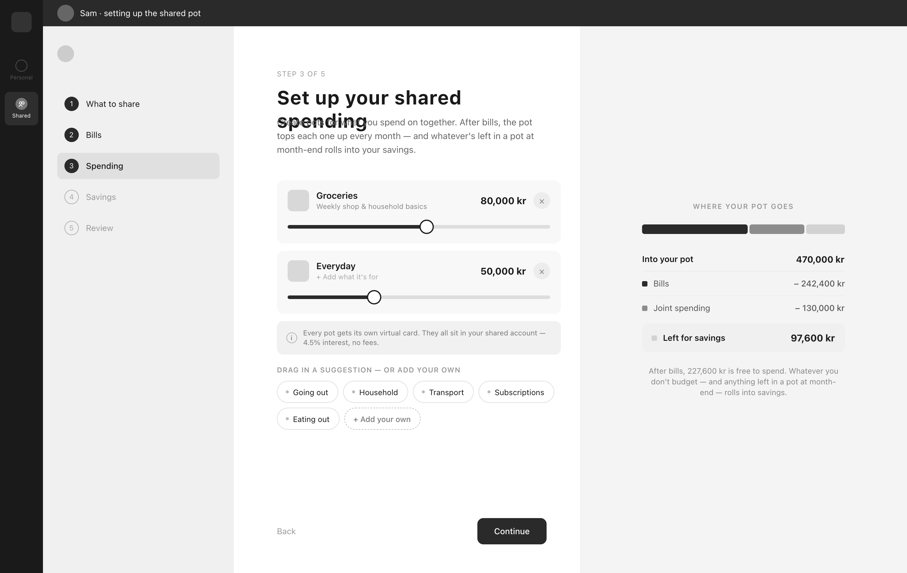 Spending screen