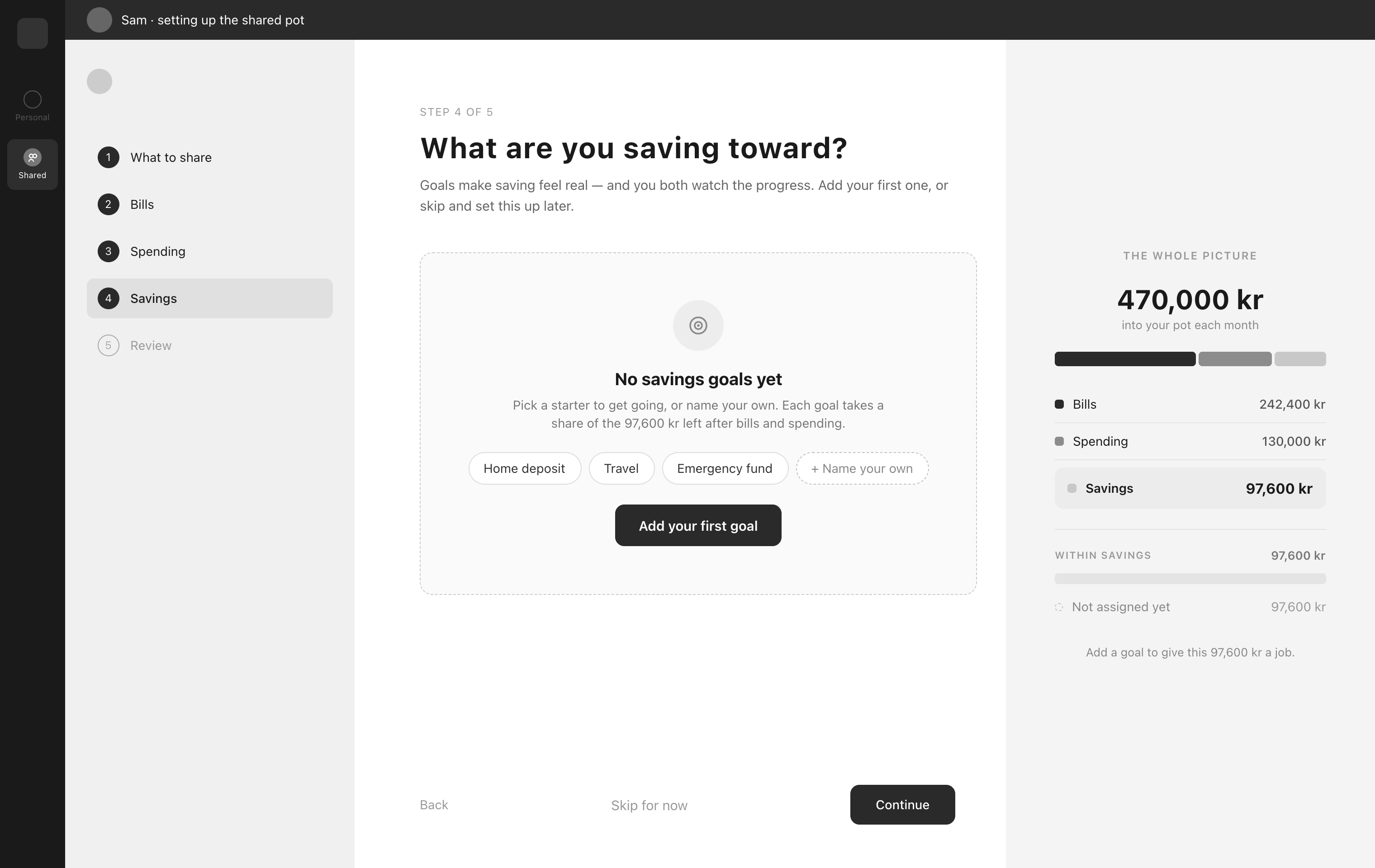 Savings, empty state