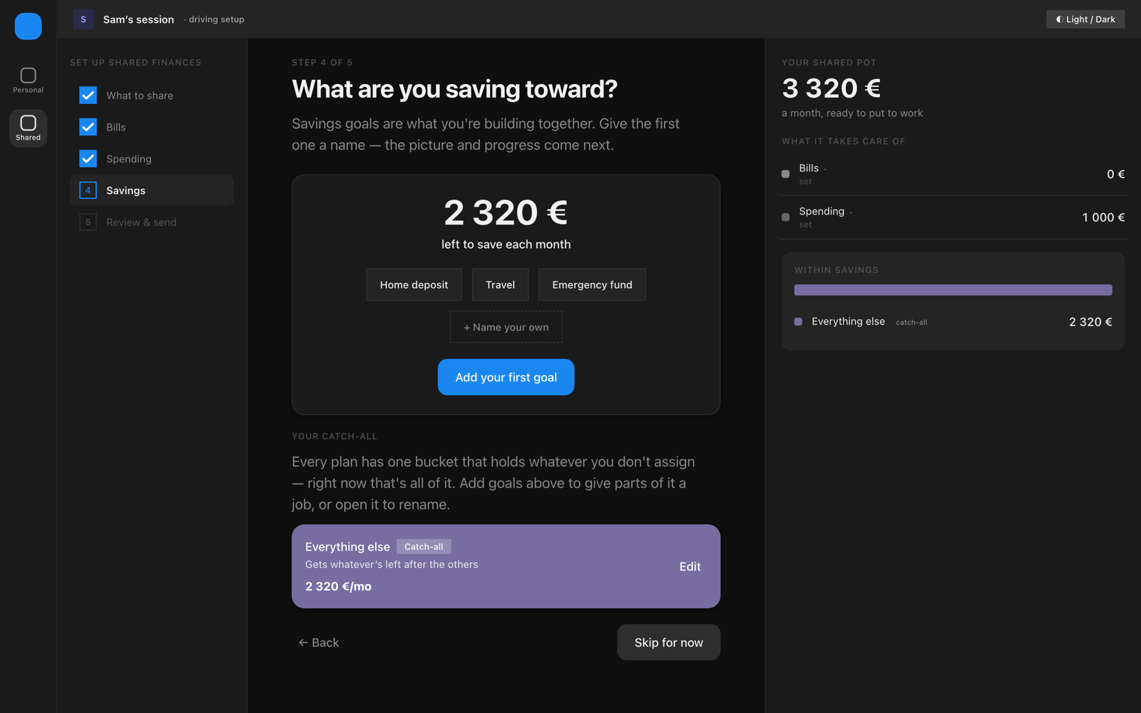 Prototype — savings screen